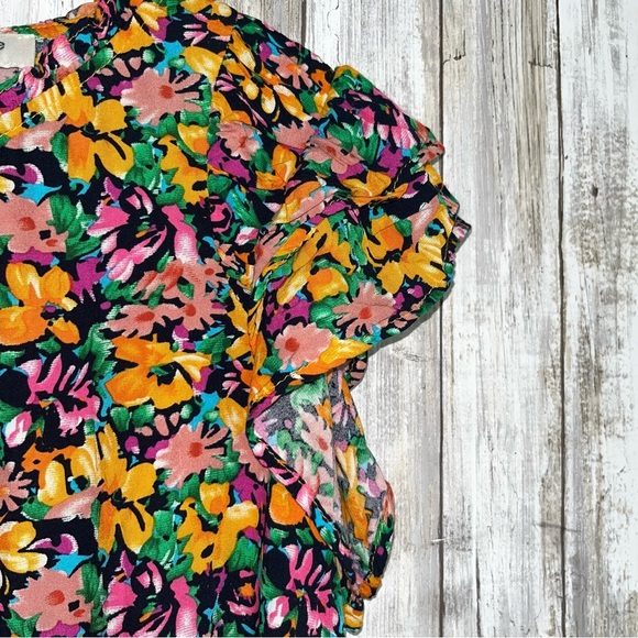 Umgee Multicolor Floral Blouse with Ruffle Sleeves - Picture 2 of 4
